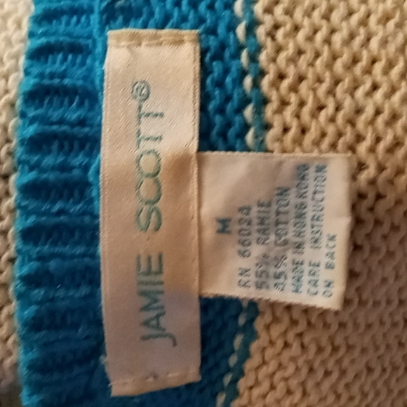 SexyVintage 80s Button DownTurquoise Blue & Cream Tank Style Sweater Crop Top 💙 - Picture 8 of 13